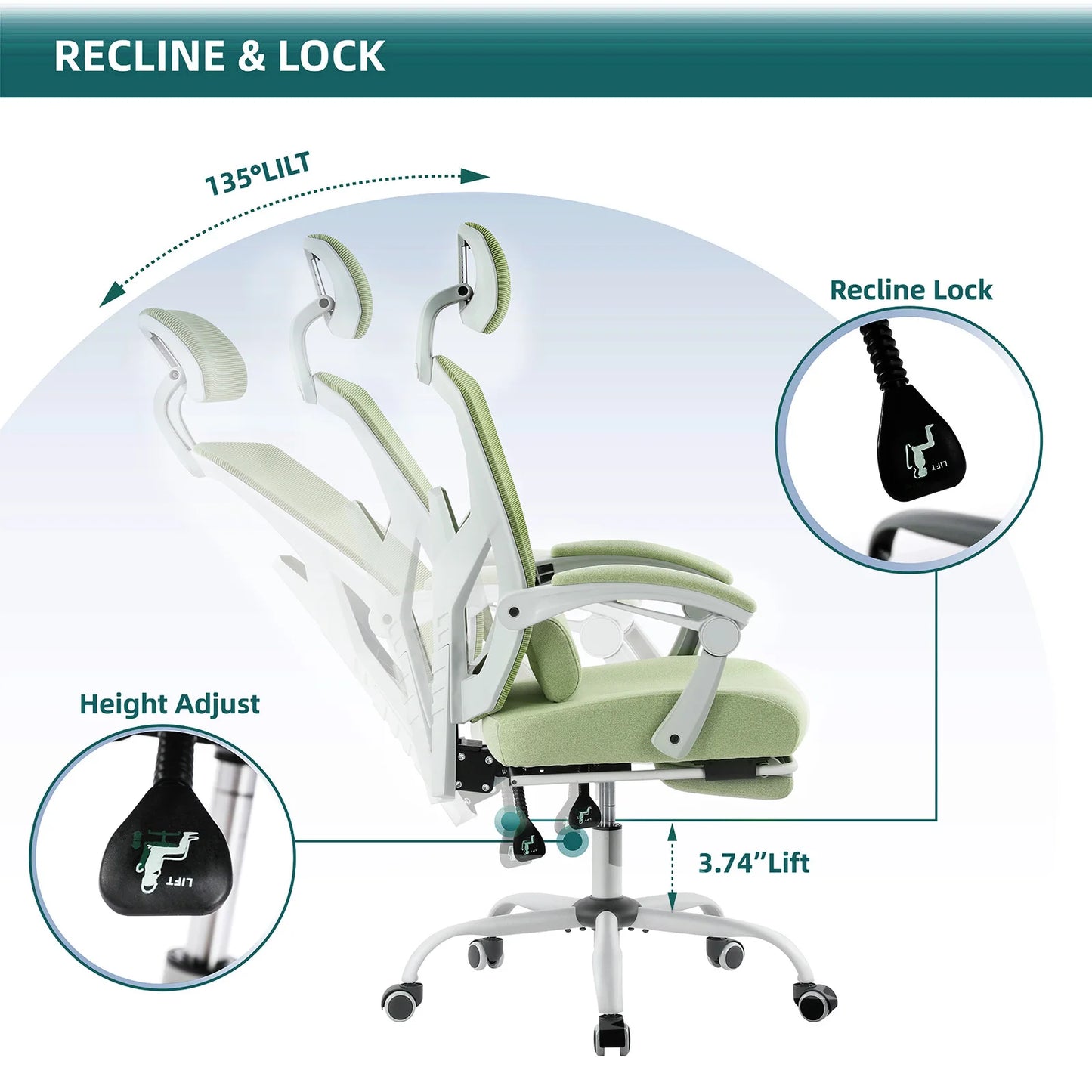 JHK Ergonomic Reclining Mesh Office Chair With Lumbar Support