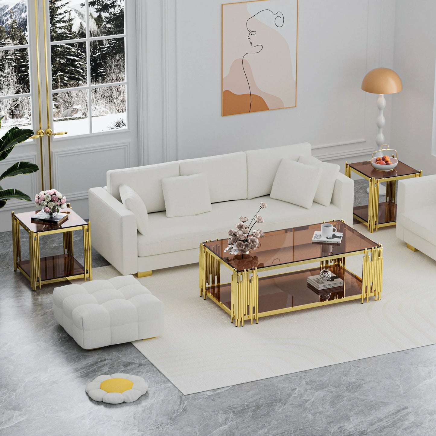 Coffee Table Glass Top Premium Living Room Furniture