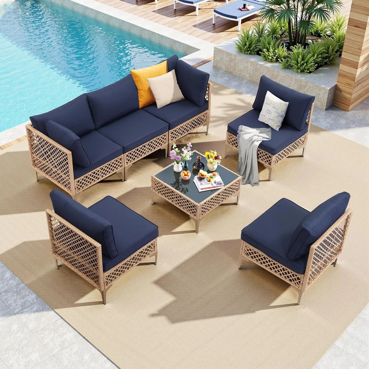 SEOGWISAM Outdoor Wicker Patio Set Cushioned Sofa Coffee Table