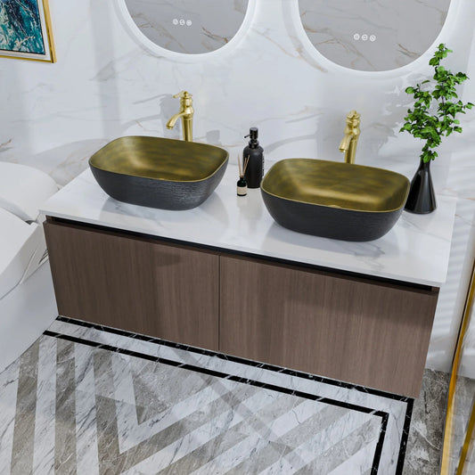 Hign-concerned Floating Bathroom Vanity Sink Combo Modern Marble Top