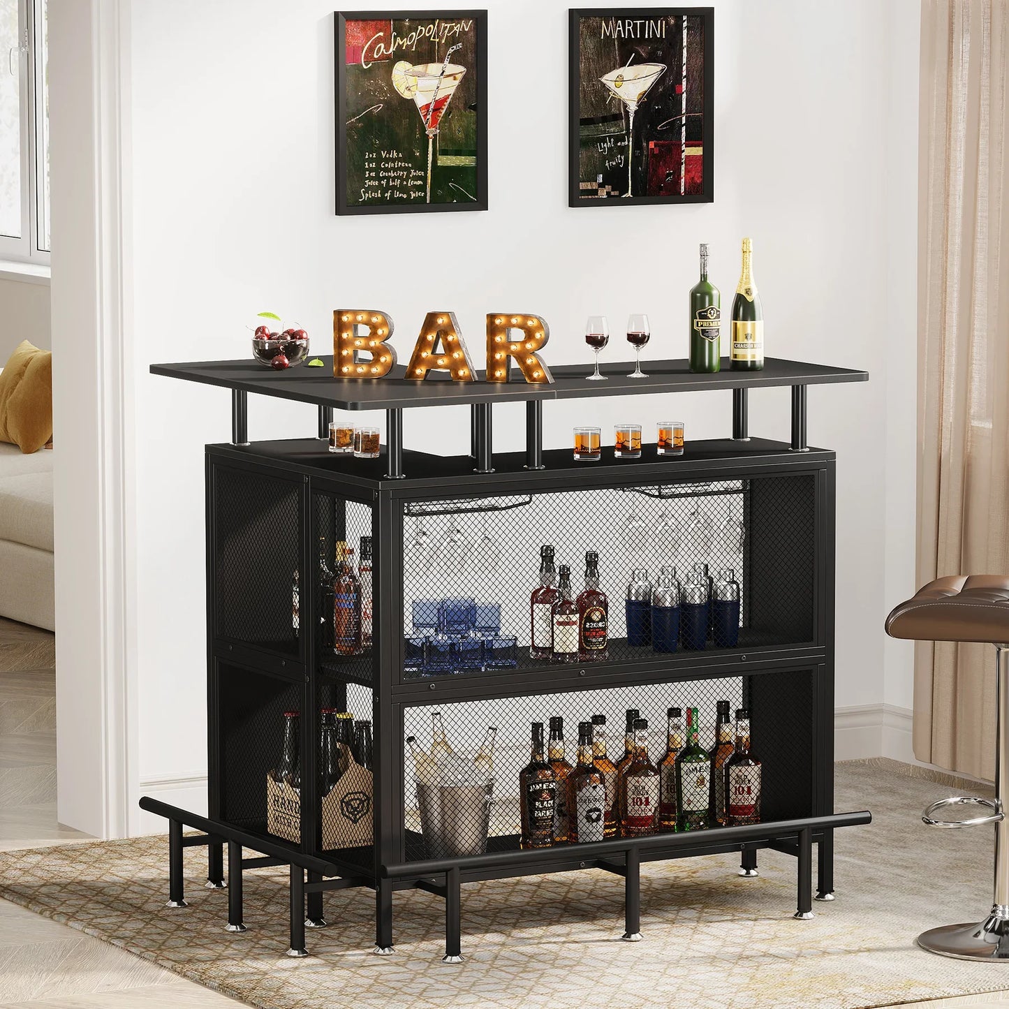 Tribesigns Home Bar Unit Iron Frame Minimalist Liquor Cabinet