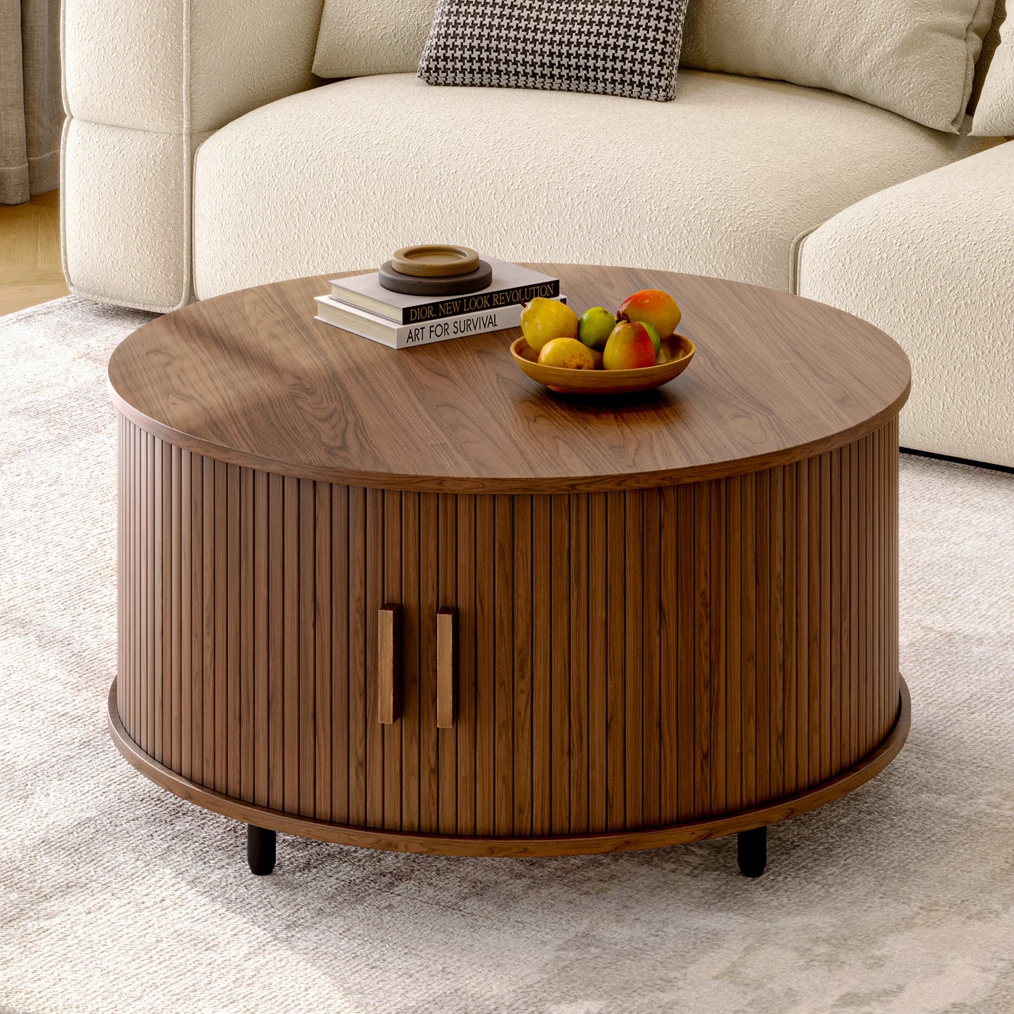 Round Coffee Table With Hidden Storage Sleek Modern Finish