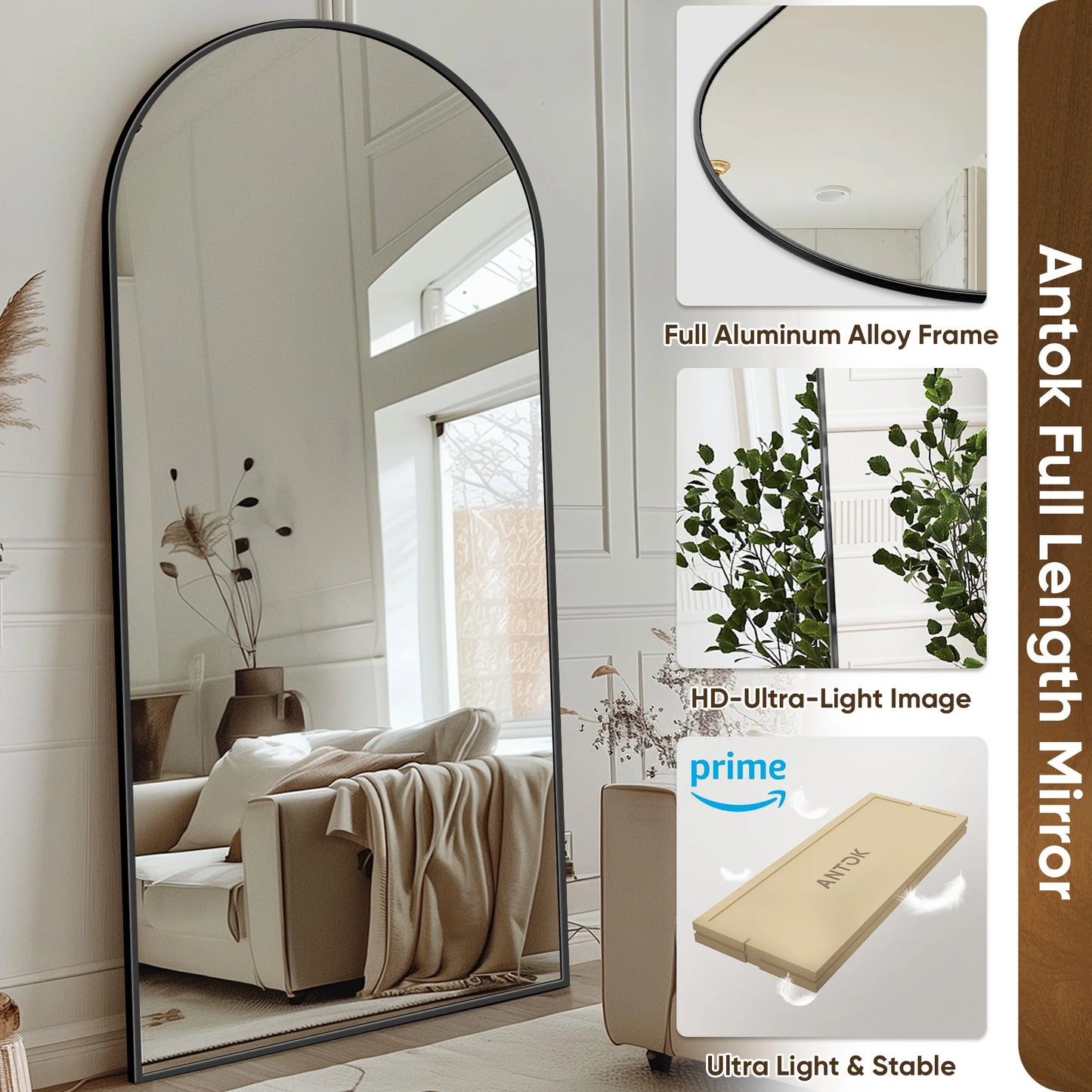 Antok Arch Floor Mirror Freestanding Full Length Glass
