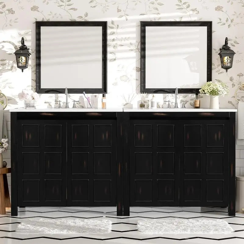 Bathroom Vanity Set With Double Ceramic Sinks And Soft-Close Doors