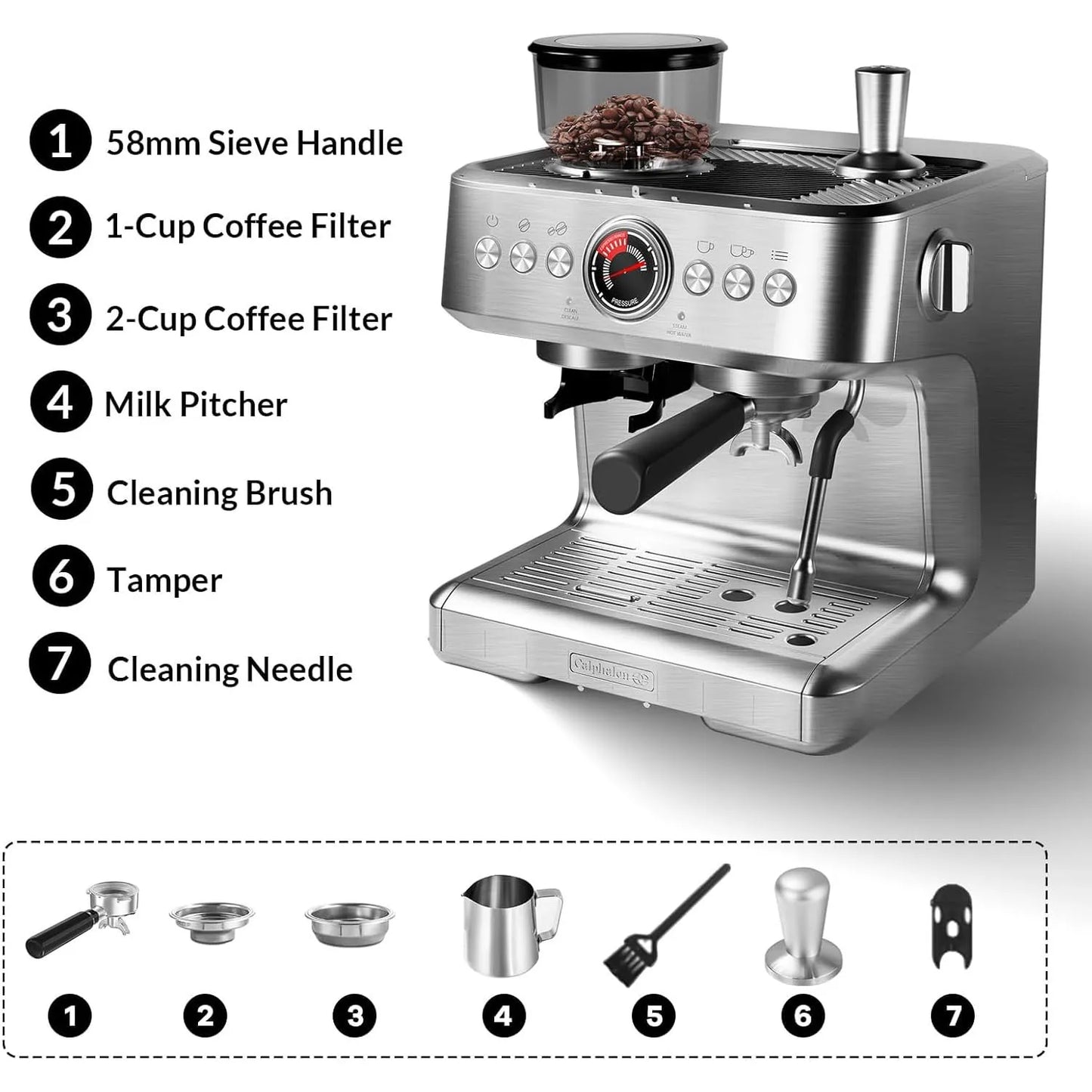 Acekool Espresso Machine With Grinder 20 Bar PID Milk Frother