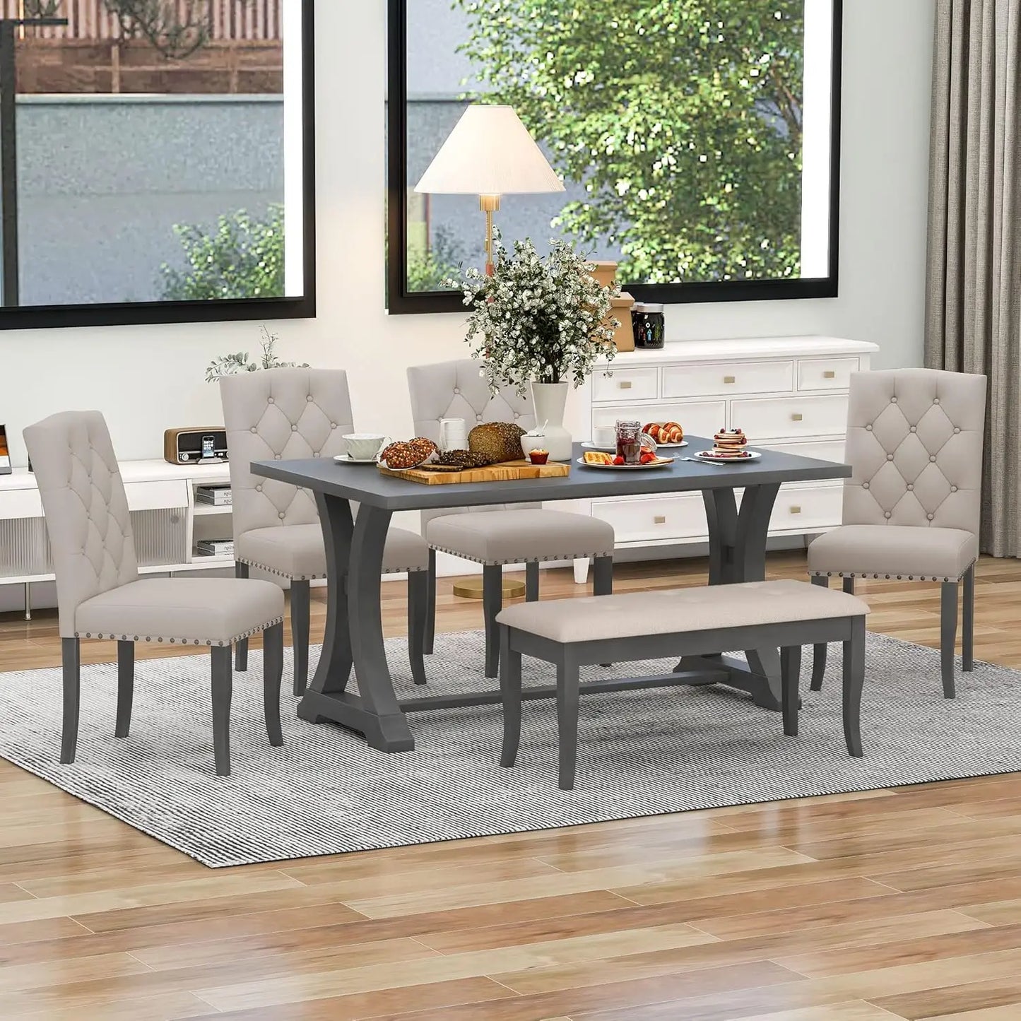Dining Table Set With Upholstered Chairs For Everyday Family Dining