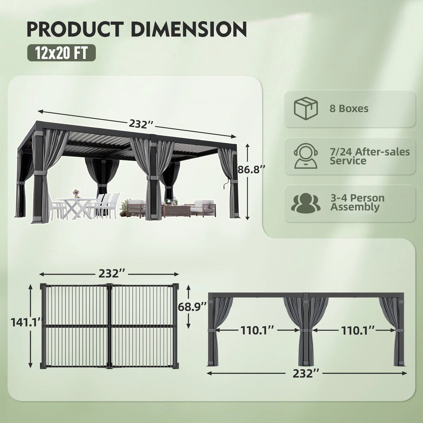 Pergola Aluminum Frame Louvered Waterproof Roof For Outdoor Patio