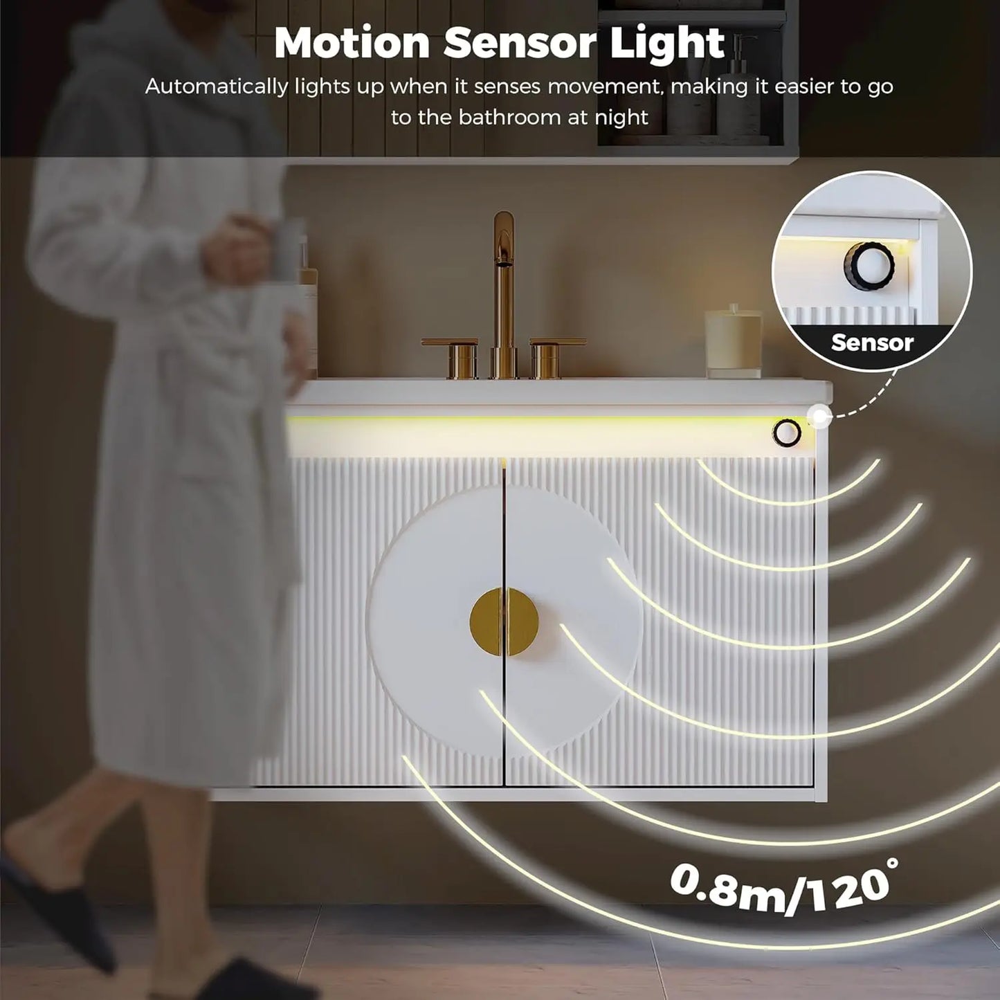 IRONCK Floating Vanity With Sink LED Mirror Cabinet