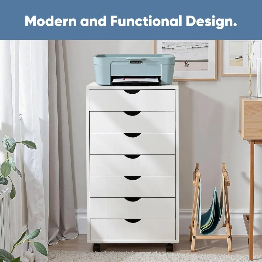 Mobile 7-Drawer File Cabinet With Wheels For Home Office Organizer