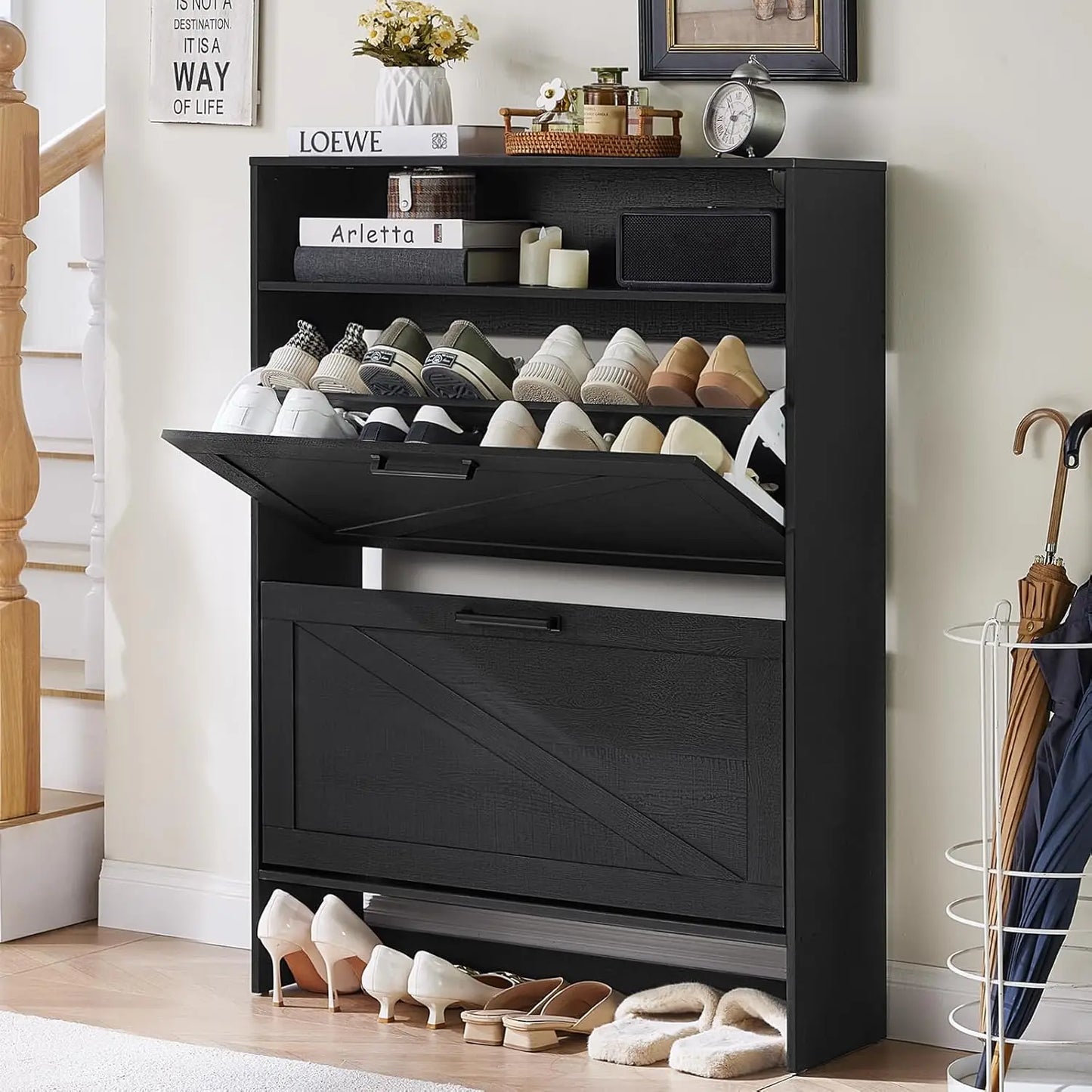 ZHUXIANG Narrow Shoe Storage Cabinet With Drawers Space-Saving
