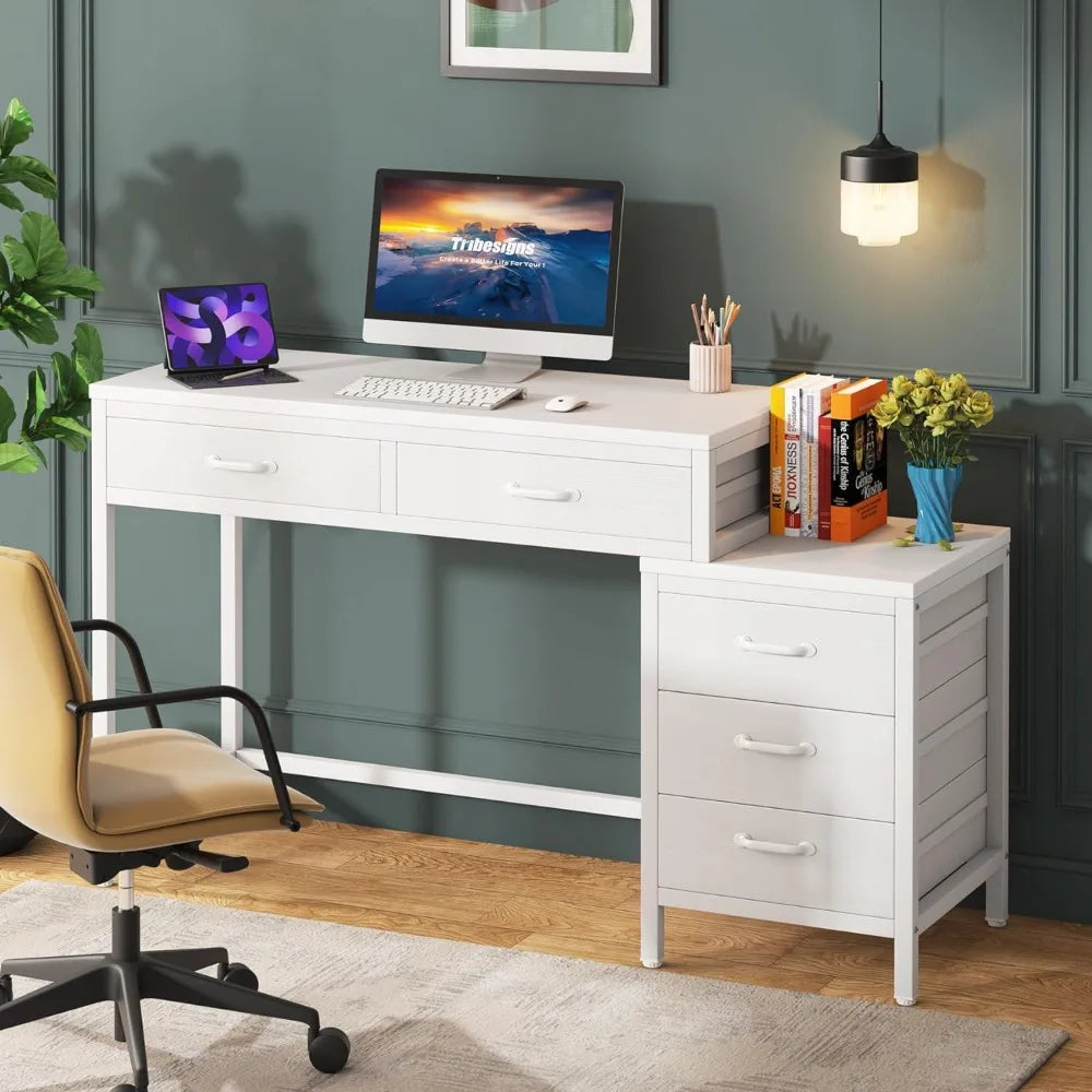 Computer Desk With 5 Drawers And Reversible Cabinet