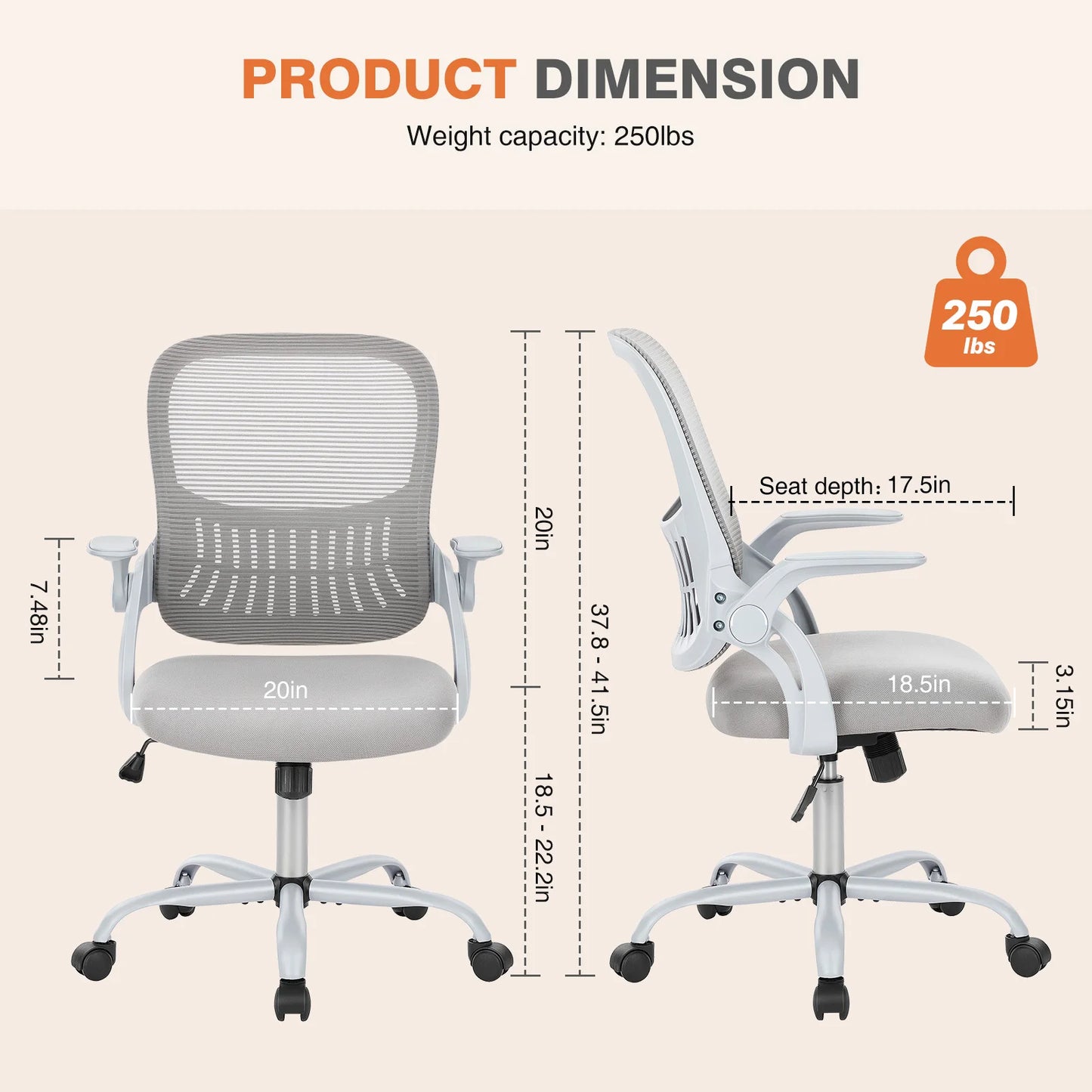 JHK Office Chair Ergonomic Mesh Backrest Adjustable Height