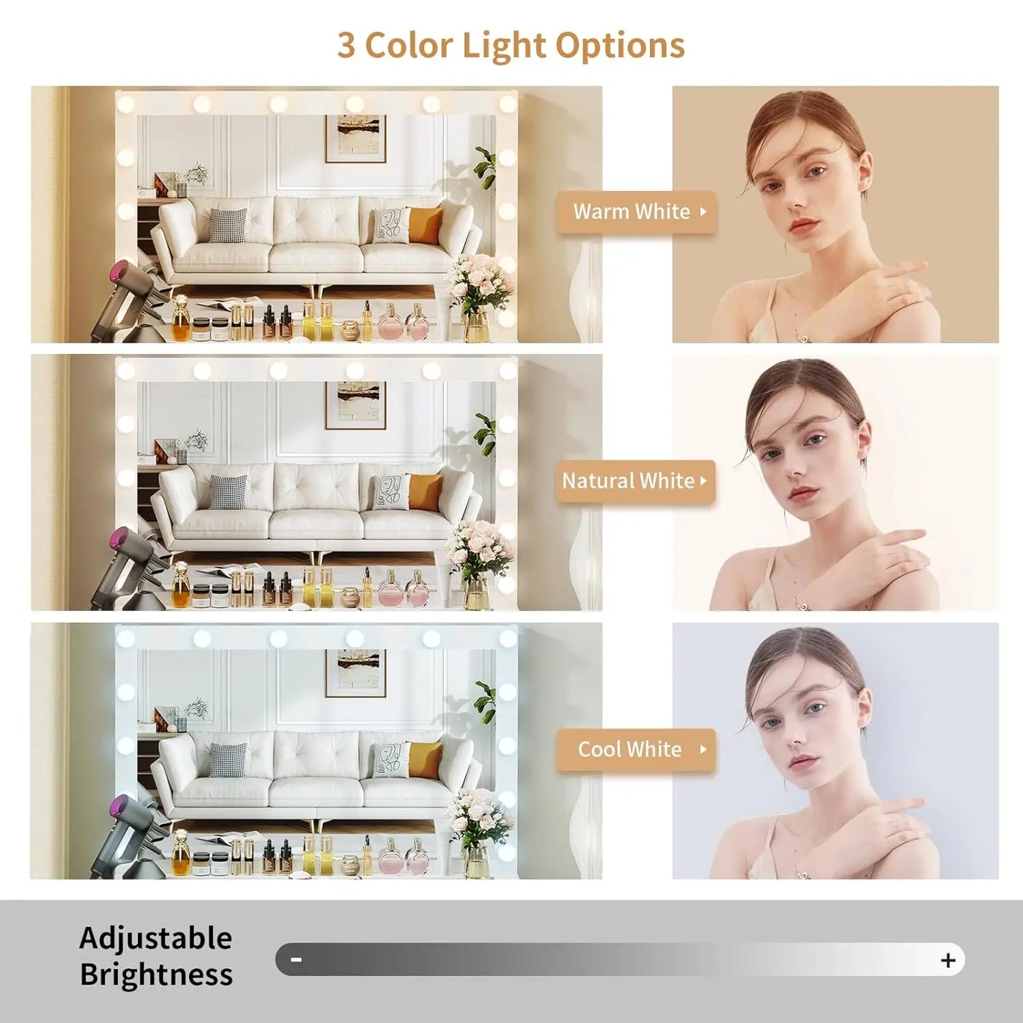 Vanity Lighted Mirror With 7 Drawers, Elegant Modern Design