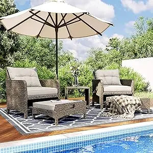 PAMAPIC 5-Piece Rattan Patio Furniture Set With Ottomans