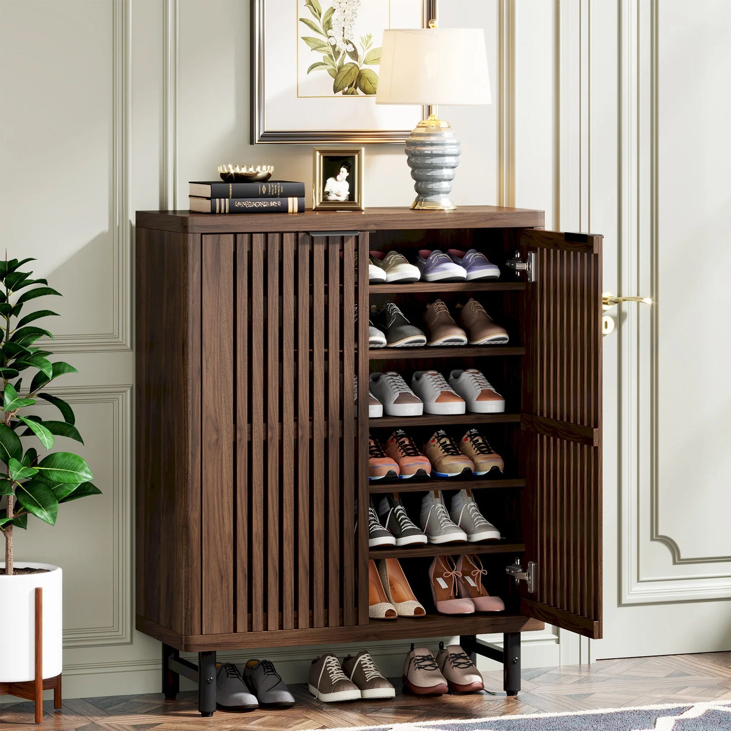 Tribesigns 6-Tier Shoe Cabinet With Louvered Doors And Adjustable Shelves