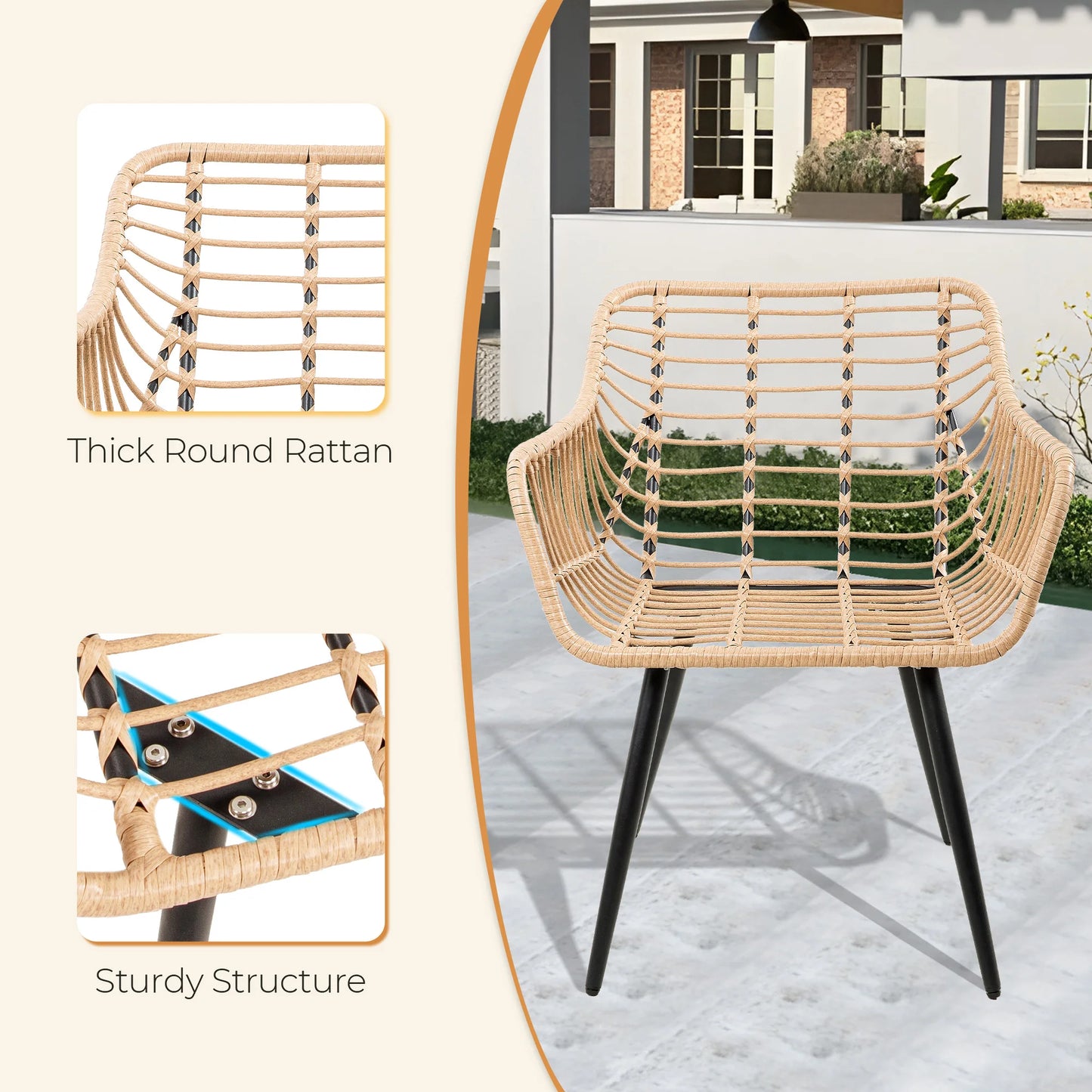 PORWEY Patio Bistro Set Outdoor Wicker All Weather