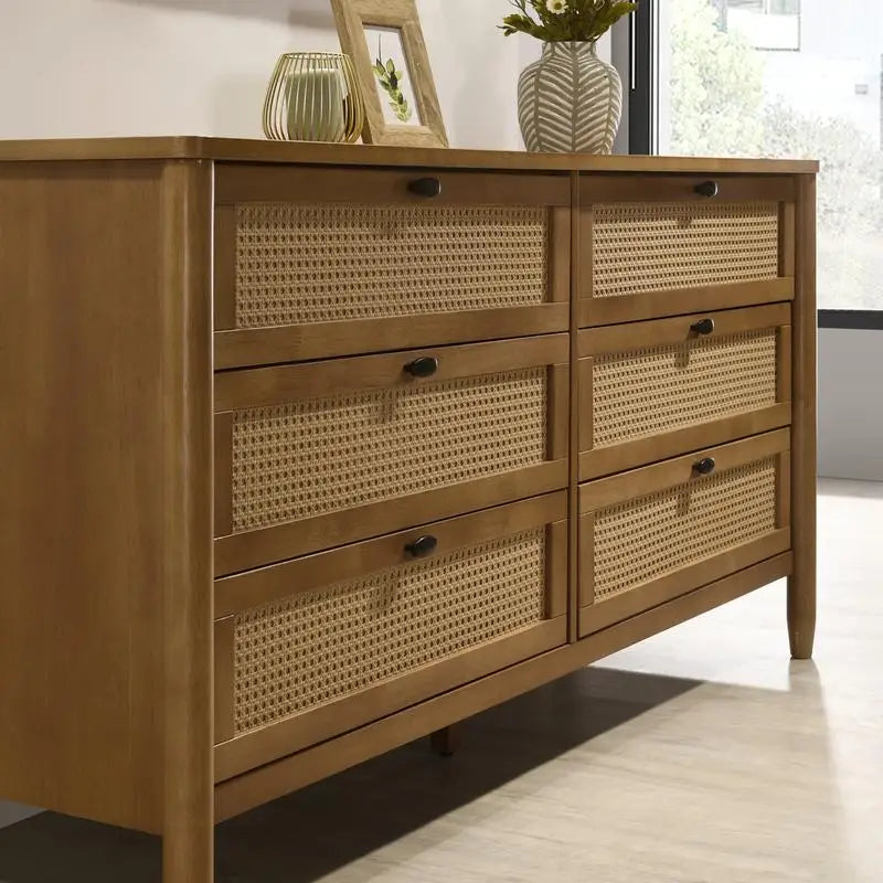 Bedroom Set Rubberwood Upholstered Queen Bed Dresser Mirror