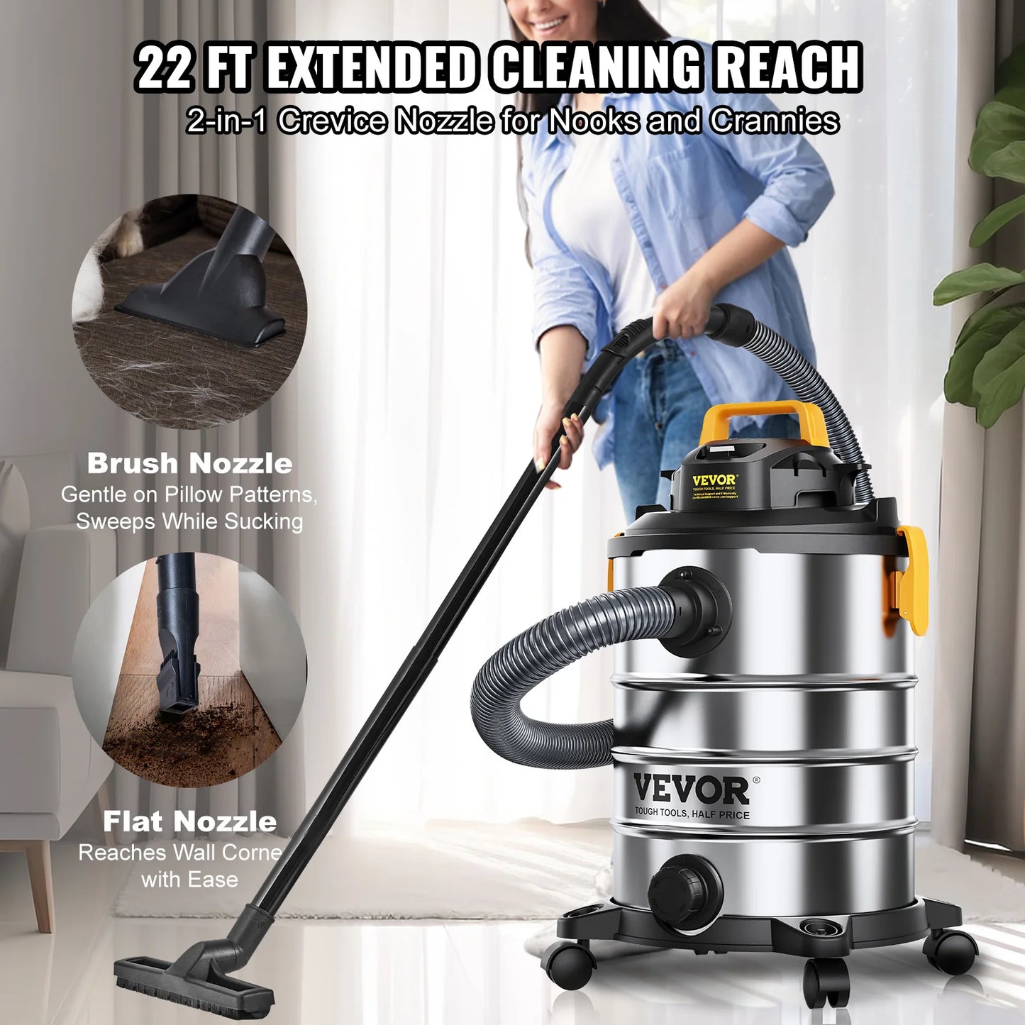 SucceBuy Shop Vacuum Stainless Steel Wet Dry With Powerful Suction