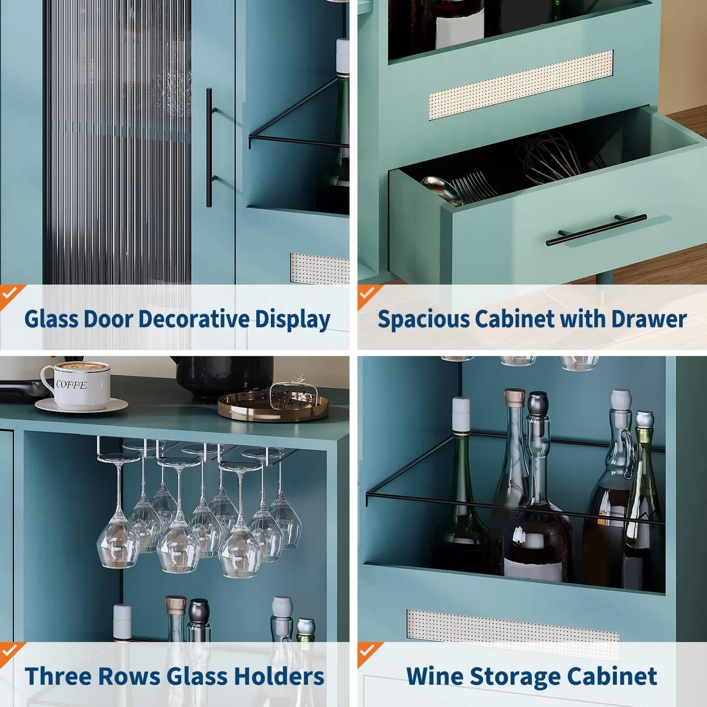 HiMISS Wine Bar Cabinet Tempered Glass Door For Living Room