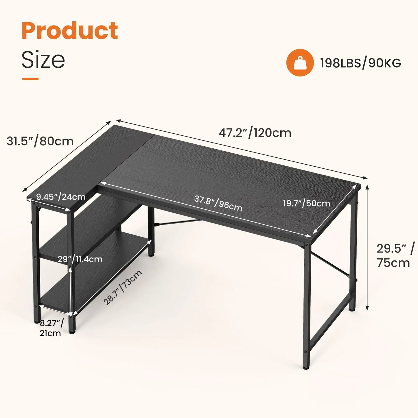 JHK L-Shaped Desk With Reversible Storage Shelves For Home Office