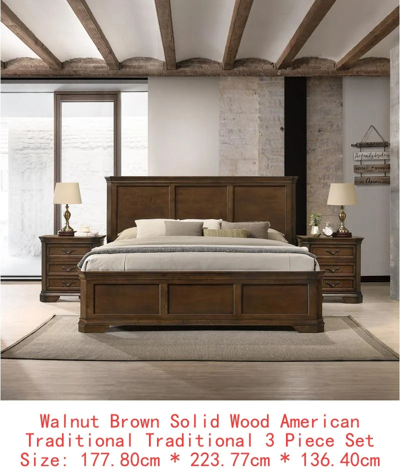 Bedroom Set Traditional 3-Piece Wood Panel Bed With Nightstands