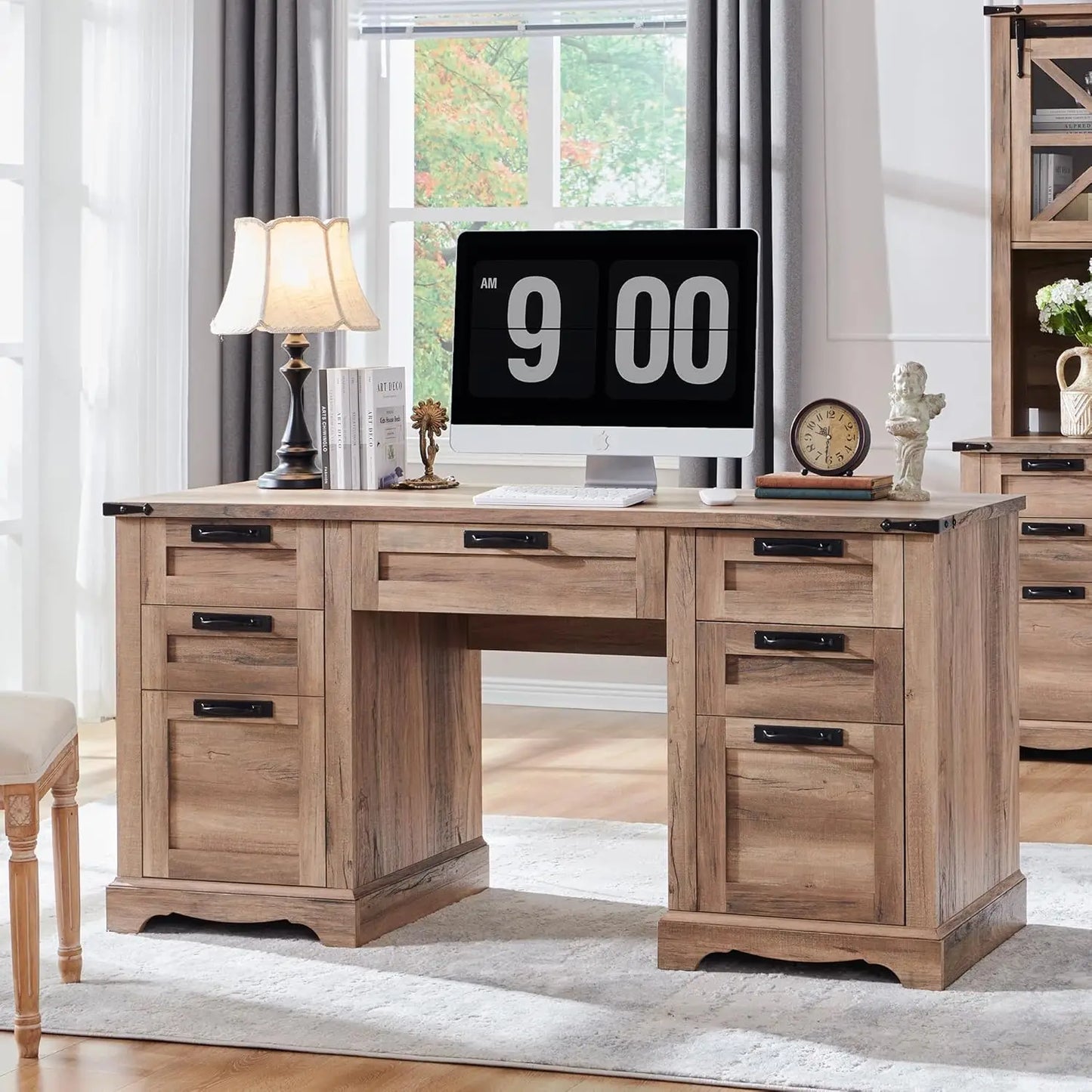General Use Farmhouse Executive Desk With USB Charging Station