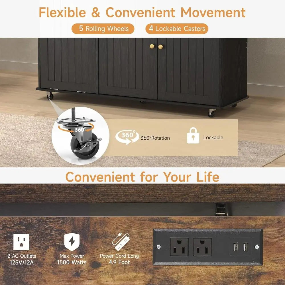 LISM Kitchen Island With Power Outlet And Drop Leaf