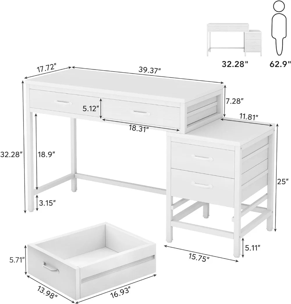 Computer Desk With 5 Drawers And Reversible Cabinet