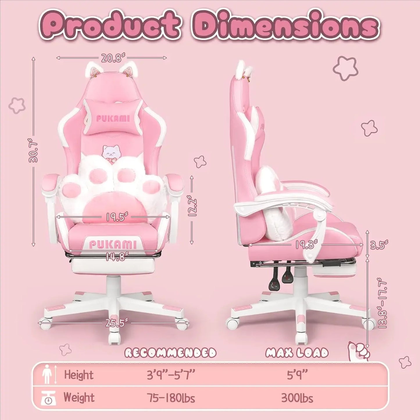Gaming Chair Cat Ear Lumbar Cushion Ergonomic Computer Chair