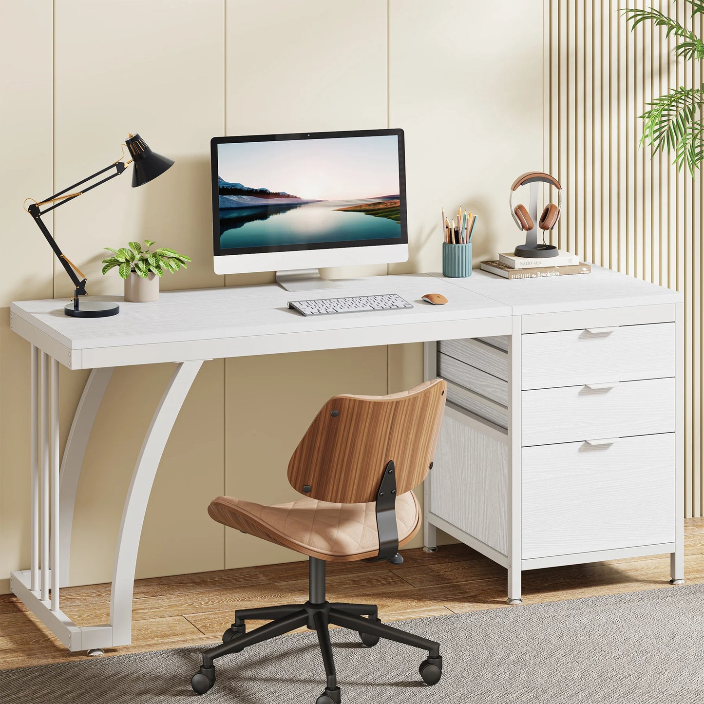Tribesigns Computer Desk Reversible Drawers PC Table
