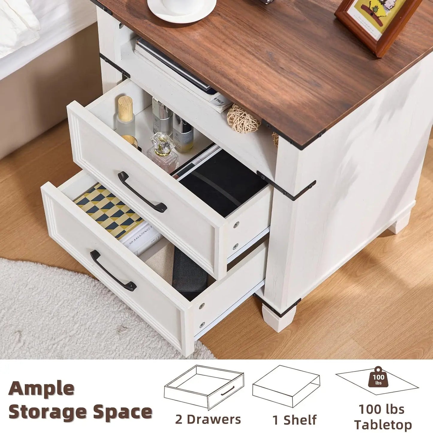 Guangbai Nightstand Industrial Bedside Table With Drawer