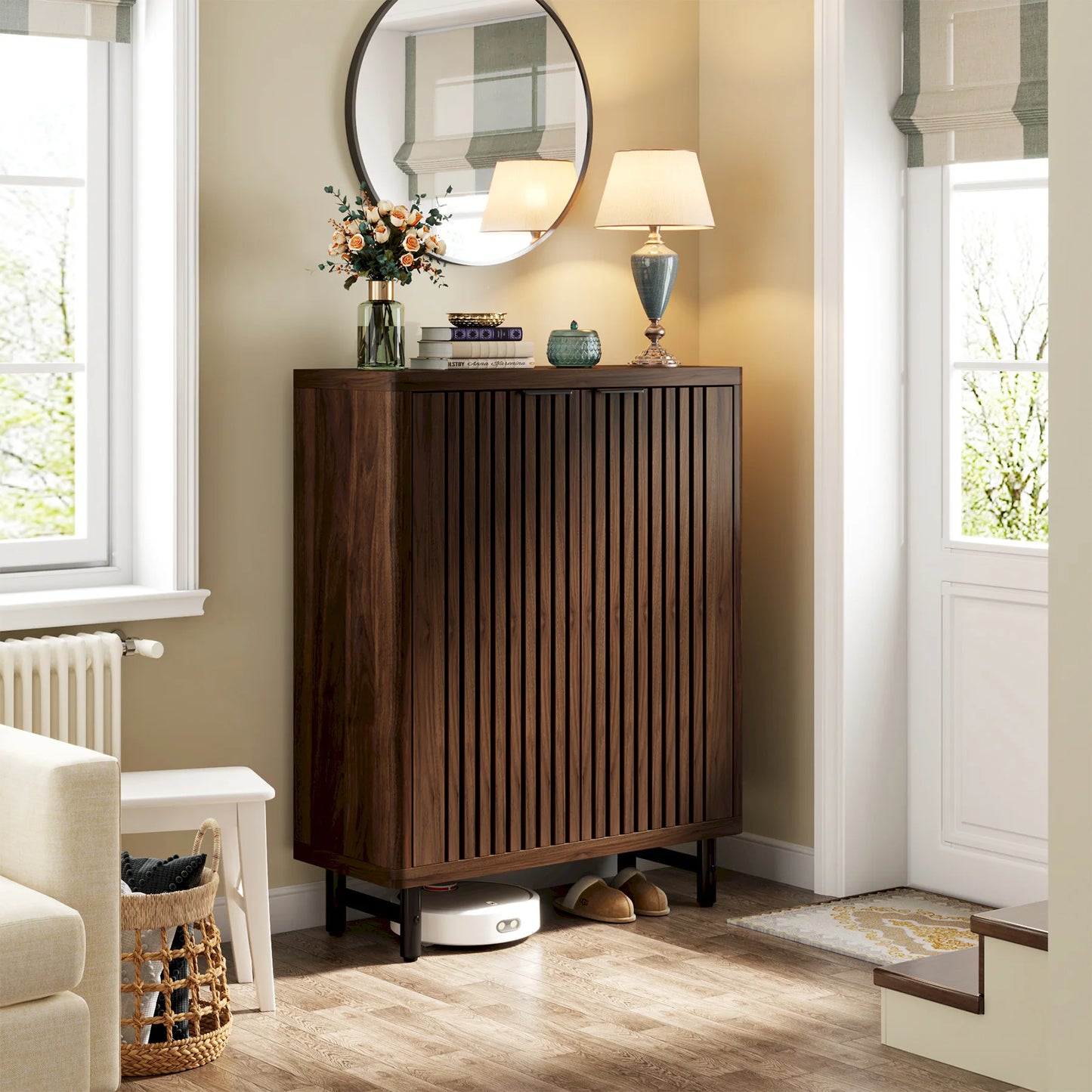 Tribesigns 6-Tier Shoe Cabinet With Louvered Doors And Adjustable Shelves