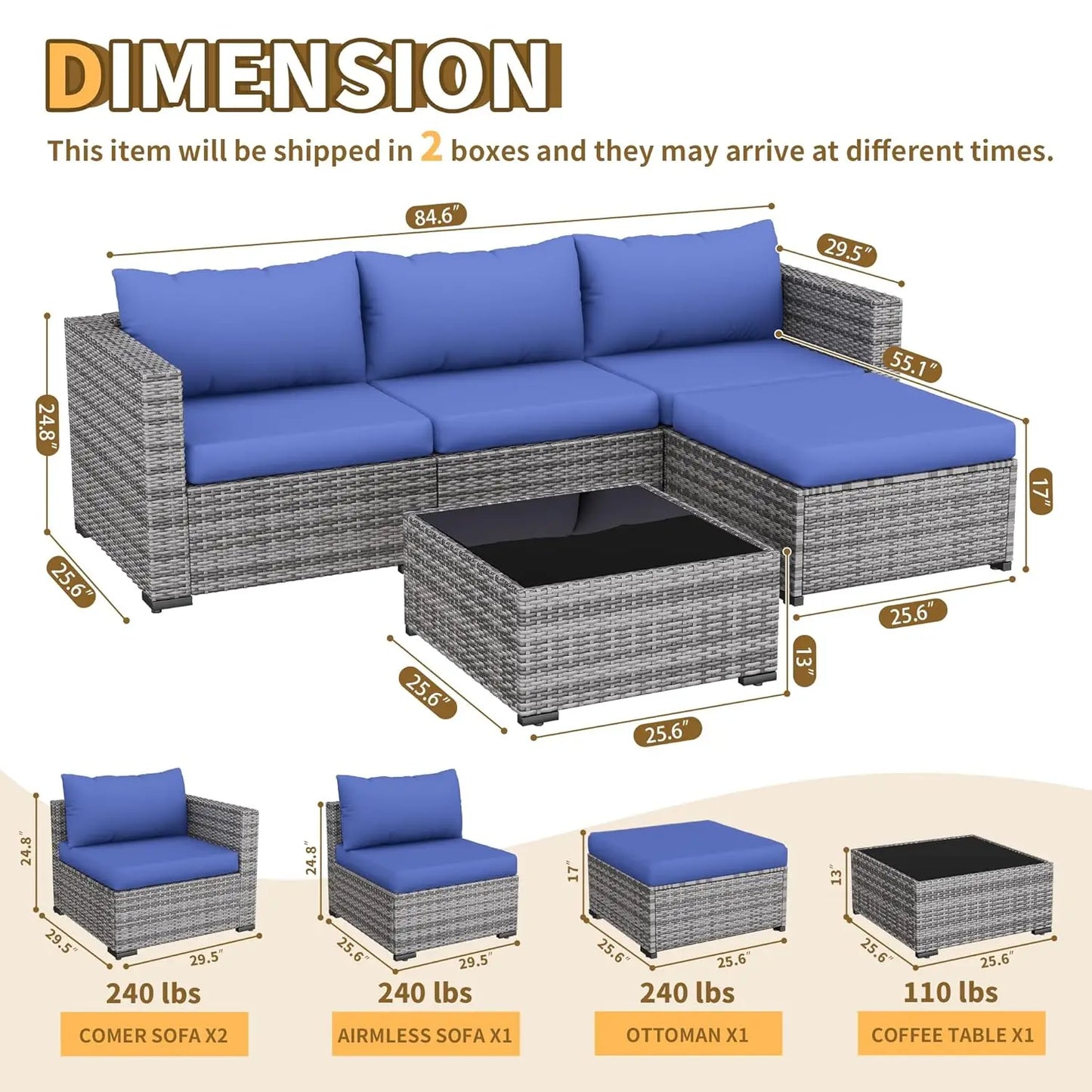 Patio Sectional Sofa With All Weather Wicker Outdoor