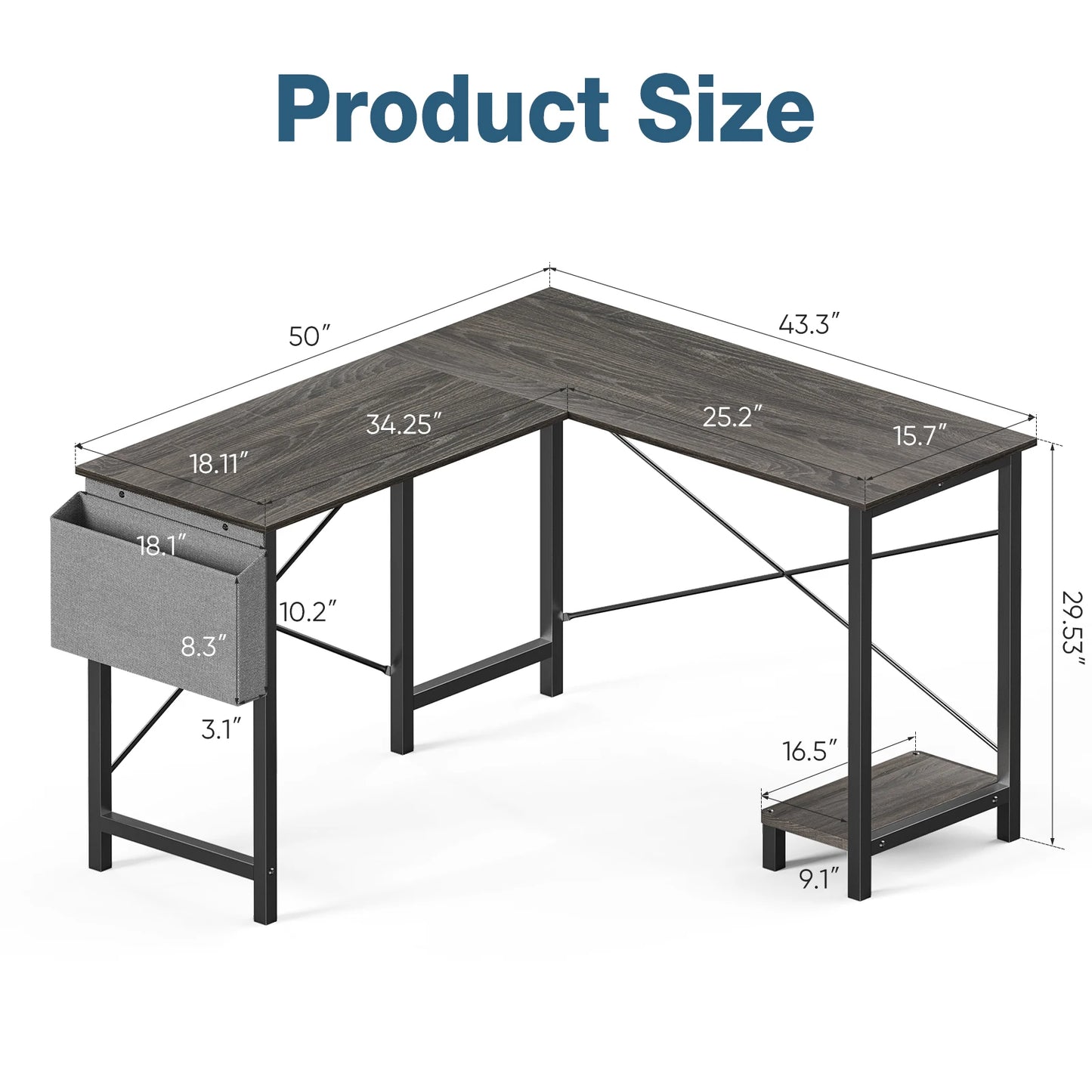 JHK Gaming Corner Desk L-Shaped With CPU Storage Shelf