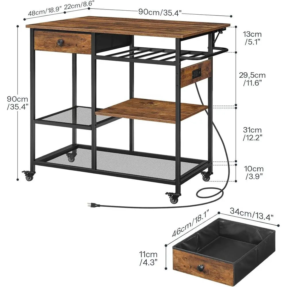 Kitchen Island With Power Outlet, Portable Rolling Cart