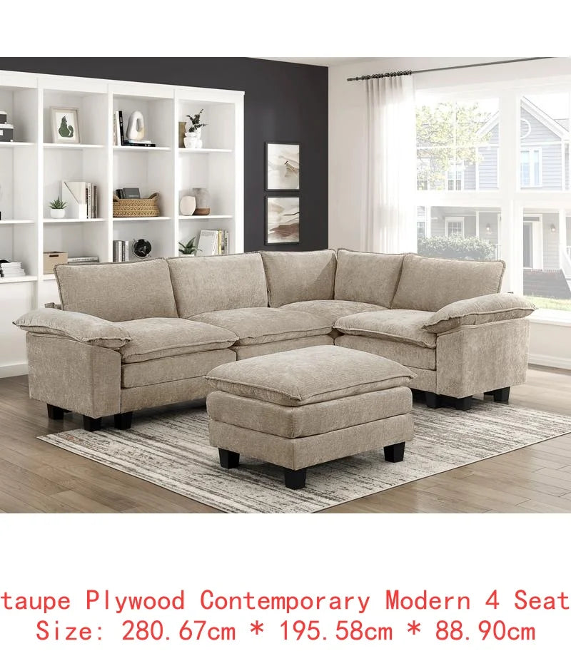 Modular Sectional Sofa Set With Plush Chenille Upholstery