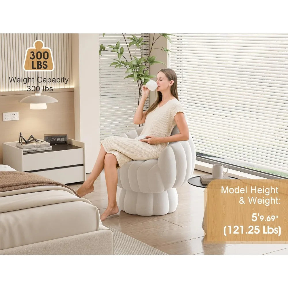 Accent Chair With Velvet Upholstery And 360-Degree Barrel Swivel