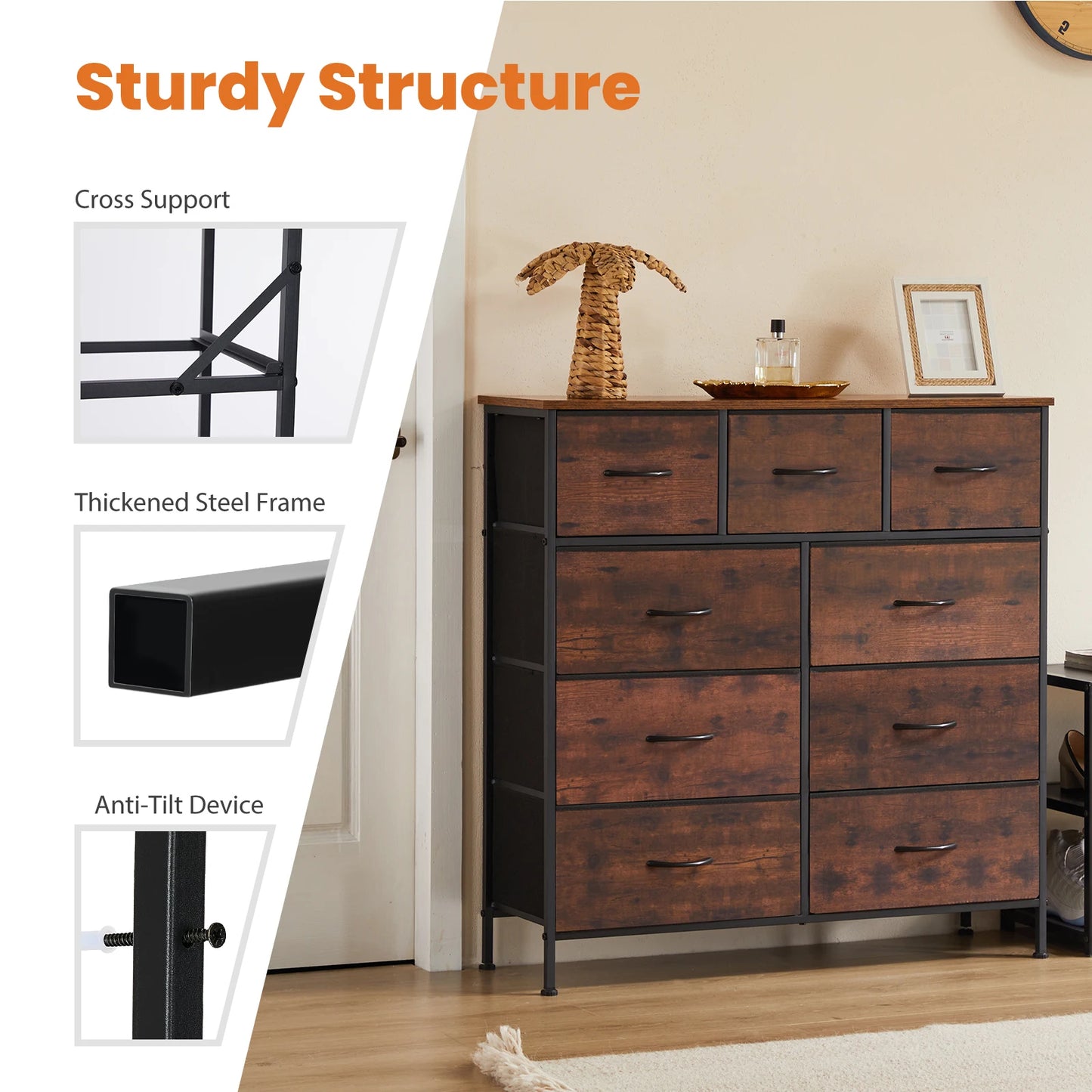 JHK Dresser With 9 Fabric Storage Drawers For Bedroom