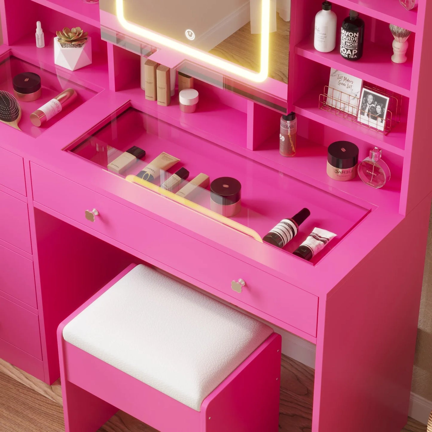 Makeup Vanity With Charging Station And Mirror Lights