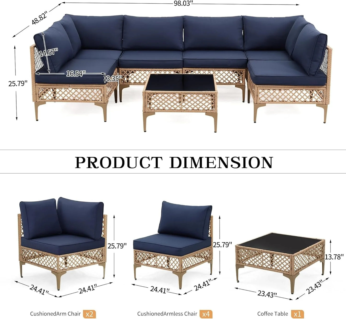 SEOGWISAM Outdoor Wicker Patio Set Cushioned Sofa Coffee Table