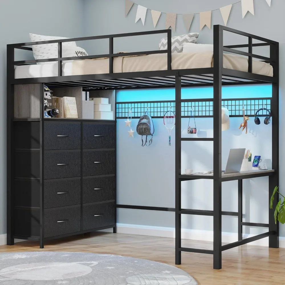 Twin Loft Bed Metal Frame Durable For Small Rooms Compact