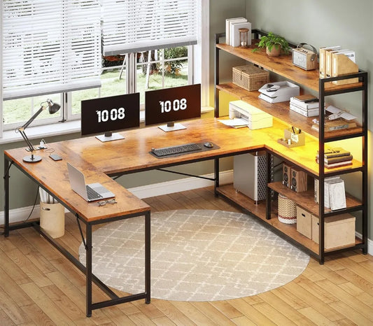 L Shaped Desk With Power Outlet For Home Office Setup