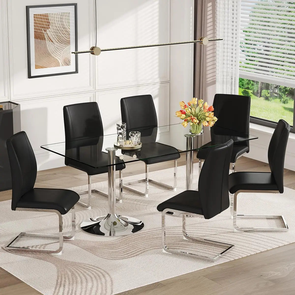 Guohe Glass Dining Table Set For Six With Tempered Top