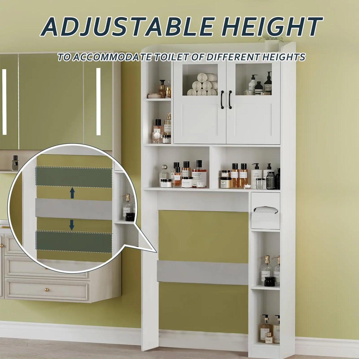 HiMISS Over Toilet Storage Cabinet Glass Door Modern Organizer