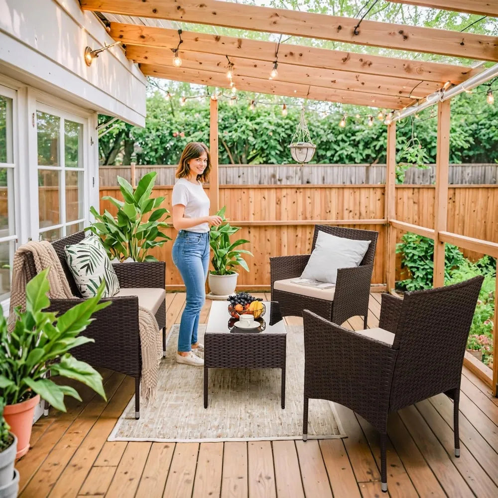 Outdoor Patio Furniture Set Rattan Wicker 4-Piece for Garden