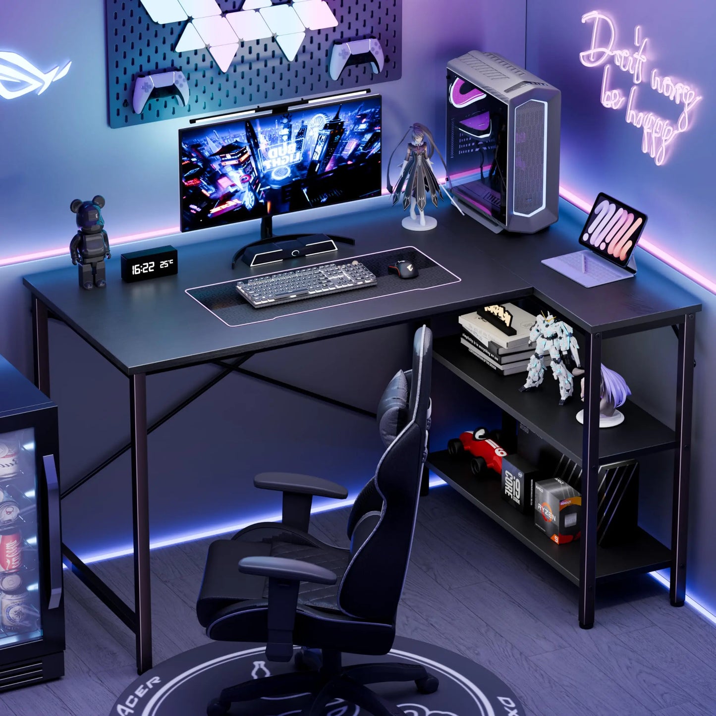 JHK L-Shaped Desk With Reversible Storage Shelves For Home Office