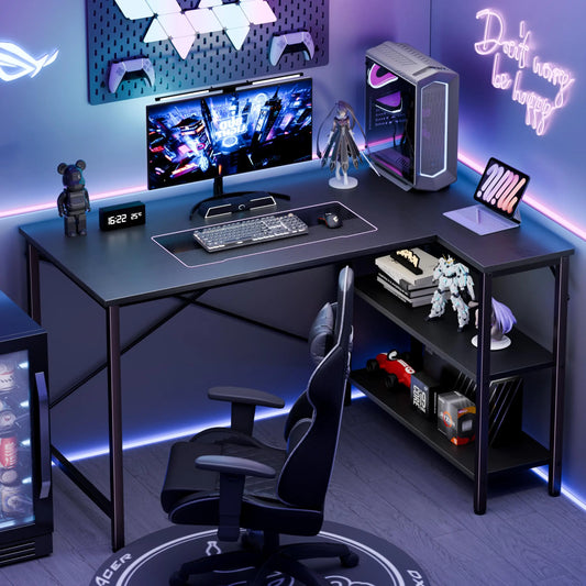 JHK L-Shaped Desk With Reversible Storage Shelves For Home Office