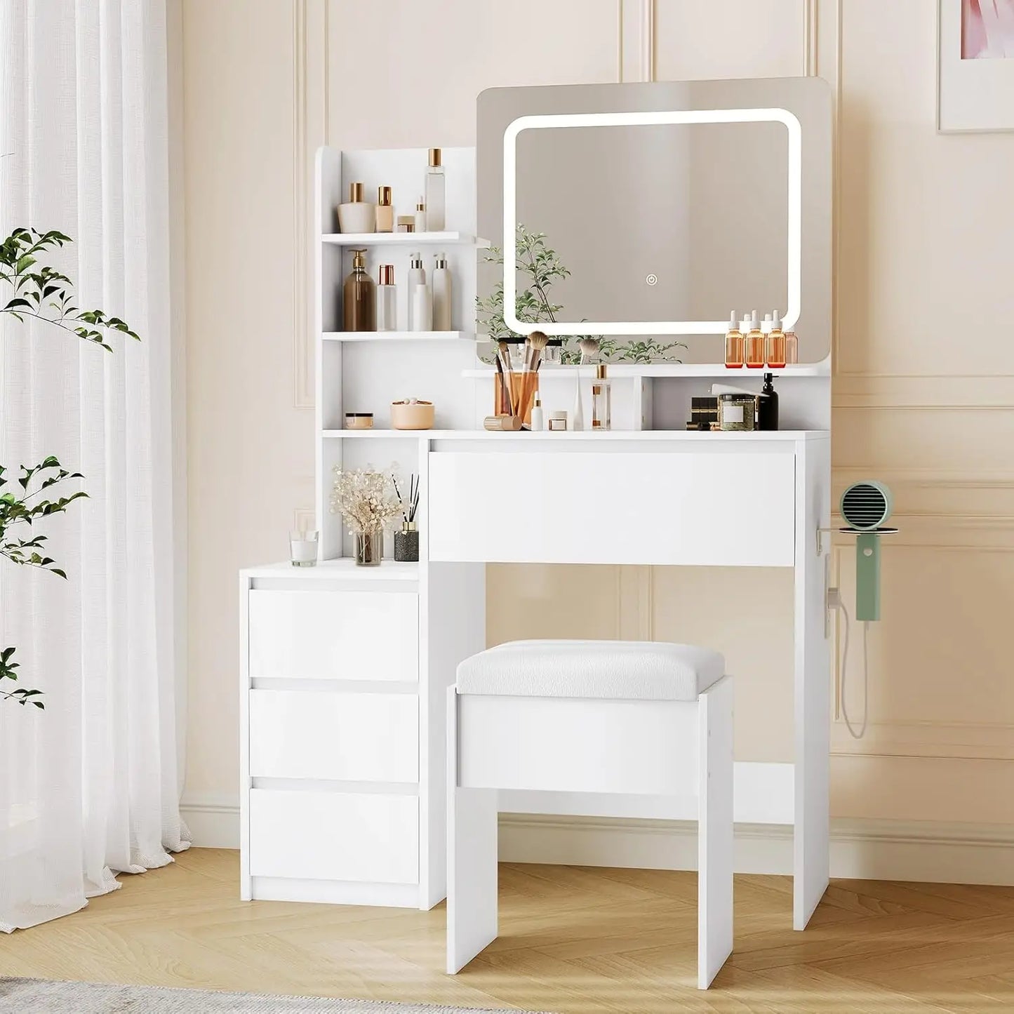 Vanity Desk Lighted Mirror With USB Ports For Bedroom