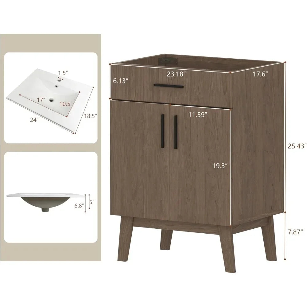 Bathroom Vanity With Sink, Modern Wood Cabinet, Two Soft-Close Doors