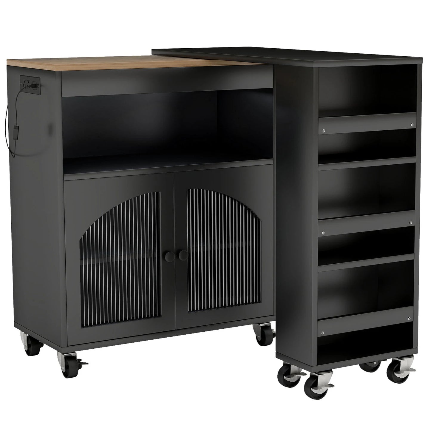 Kitchen Island On Wheels MDF Rolling Cart With LED Outlets